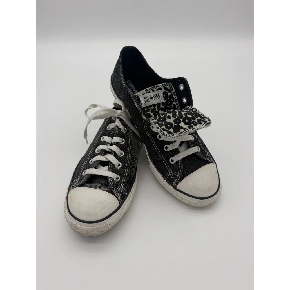 Converse All Star Youth Sz 4.5 Sneakers Black Sparkle/White Leopard